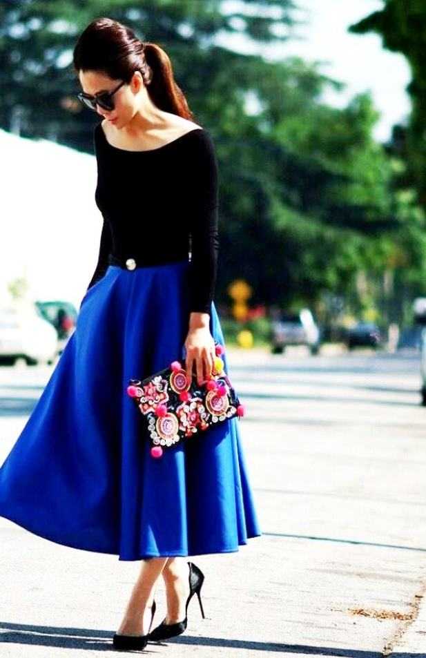 Синяя юбка (132 фото): с чем носить, карандаш, длинная в пол и короткие, темно-синяя и ярко-синяя юбки, джинсовые