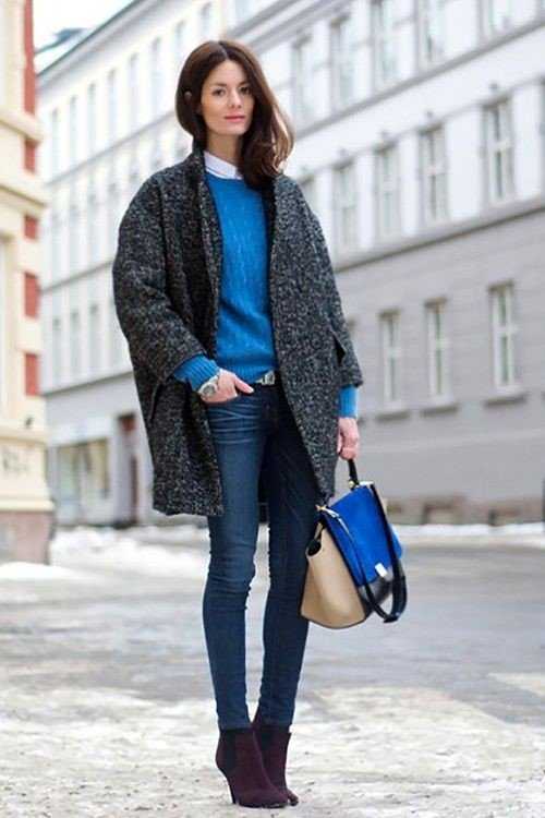 Как и с чем носить синее женское пальто в сезоне осень зима весна