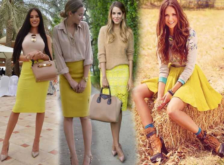 С чем носить жёлтую юбку – модные тенденции на 45 фото