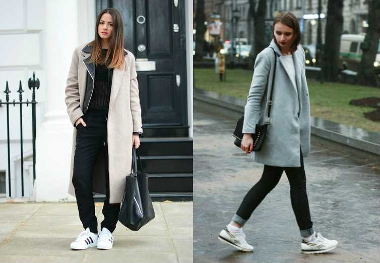 Пальто с кедами – подборка самых стильных сочетаний и образов