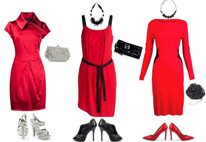 Красное платье с чем носить, аксессуары, туфли, фото звезд