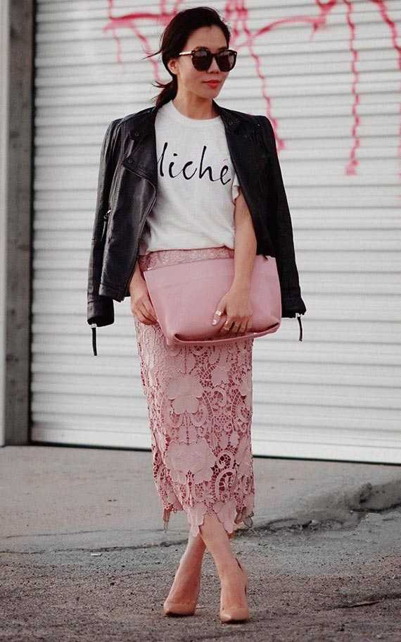 Розовая юбка карандаш: с чем носить, с каким верхом сочетать, фото