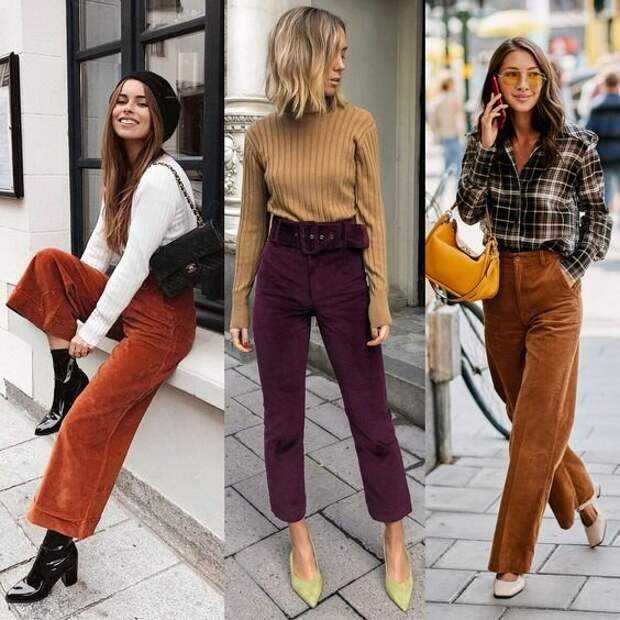 Широкие вельветовые брюки - тренд весны-2021: как и с чем их носить (модные образы)