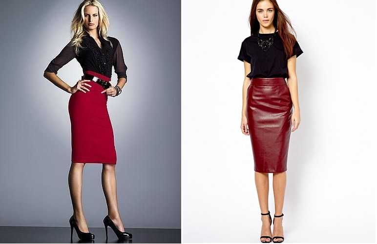 Кожаная юбка: с чем носить, черная, бордовая, длинная, луки с фото