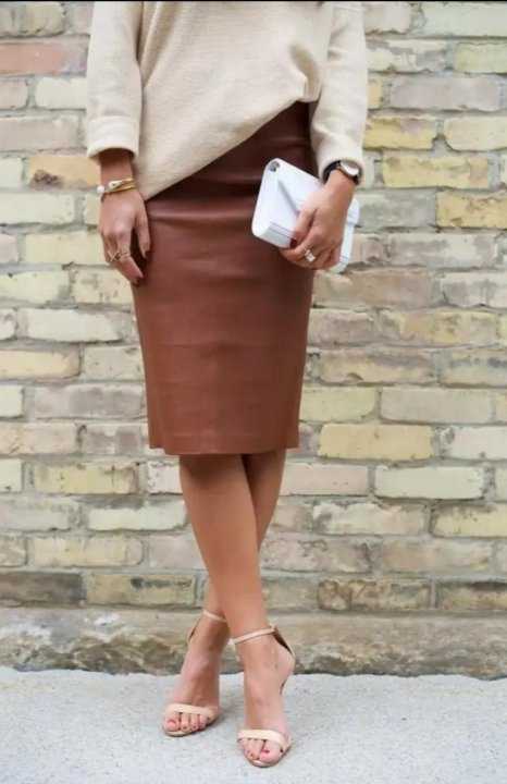 Бежевая юбка-карандаш - с чем носить - фото 2021 - шкатулка красоты