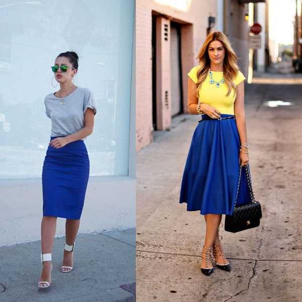 Синий низ — стильный верх, или с чем носить синюю юбку?