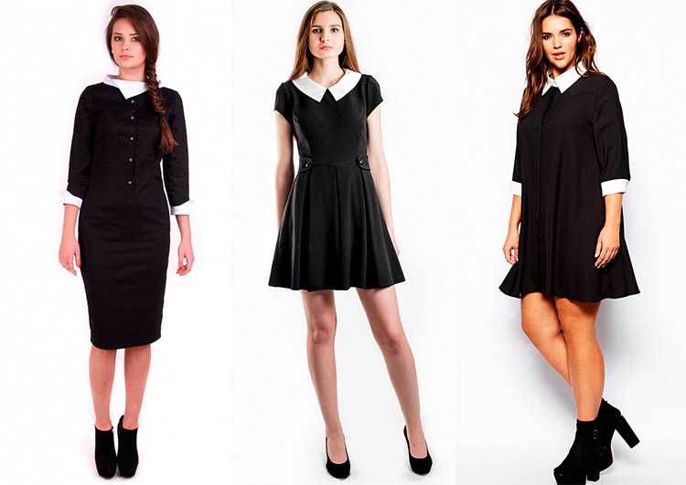 Черное платье с белым воротником: 172 фото модных фасона