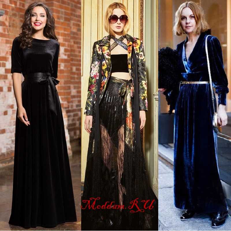Мода на бархатные платья 2021-2022: фото, фасоны, цвета платья из бархата, образы