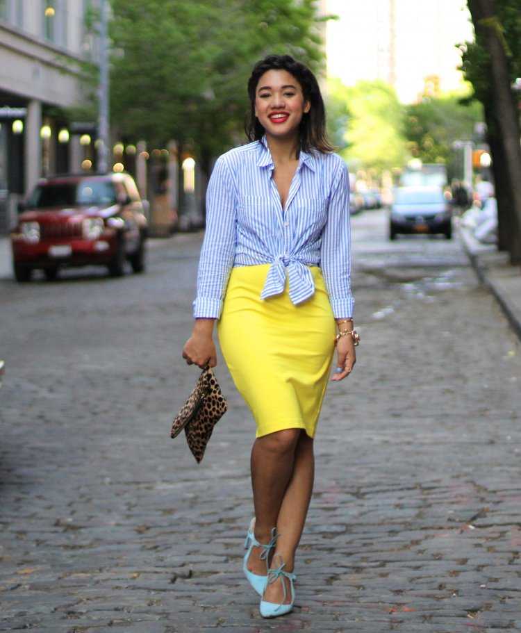 Желтая юбка: с чем носить, как сочетать, модные образы, фото