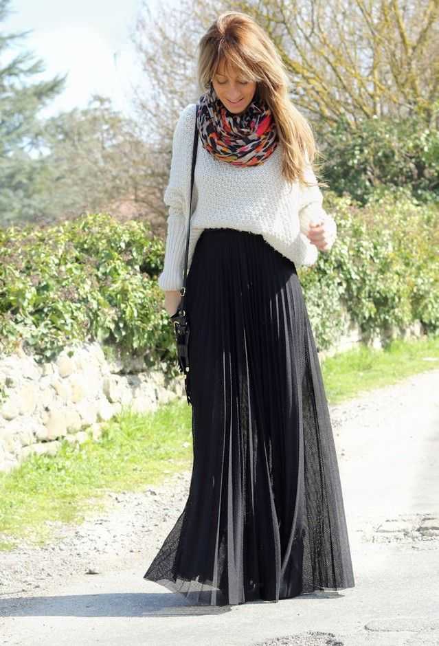 Черная юбка-солнце — беспроигрышный вариант для базового гардероба